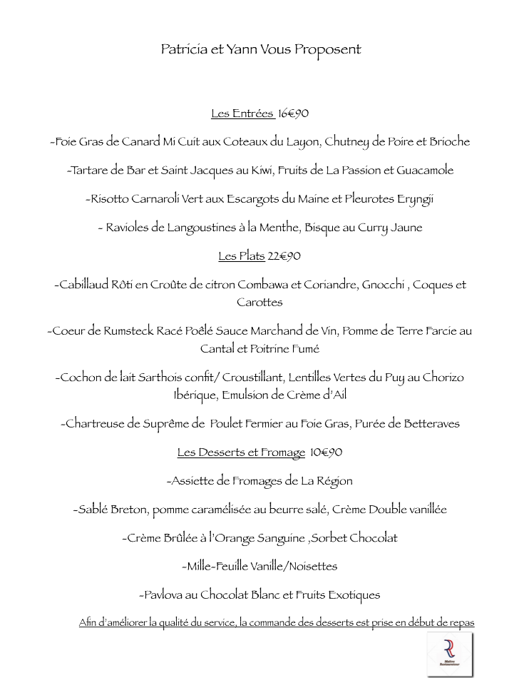 Plats à la Carte Restaurant la Terrasse